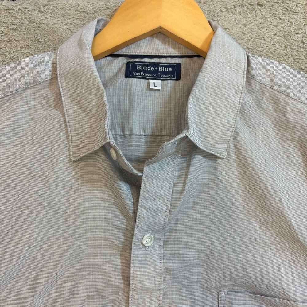 Blade + Blue Mens Short Sleeve Button Down Shirt Grey Micro Check Large SF USA - Picture 1 of 11